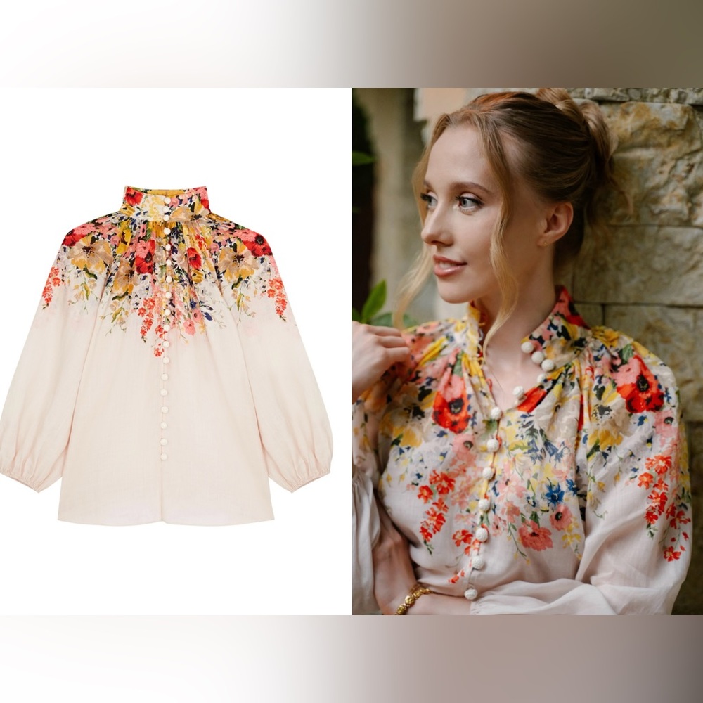 NWT AU2 Zimmermann Alight Floral Print Linen Blouse